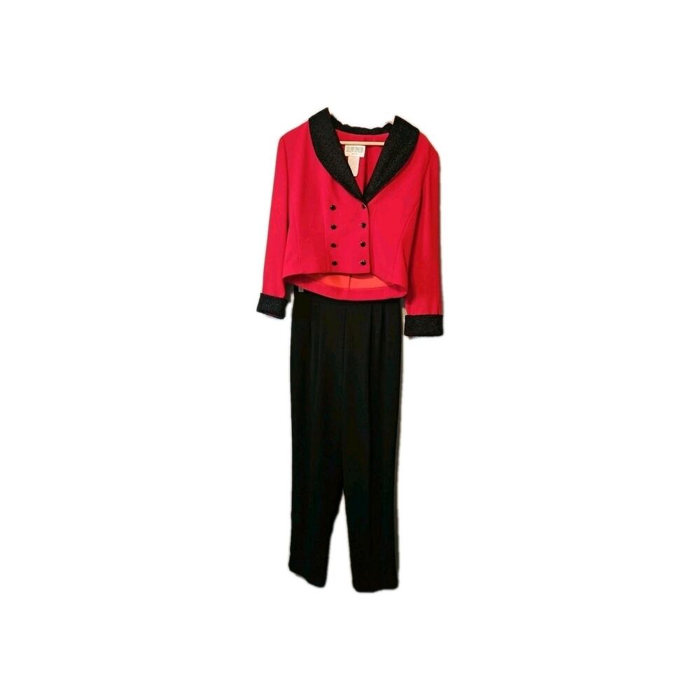 Julian Taylor Women's Petite 8, Red/Black Long Sleeve Blazer AND Pants Set